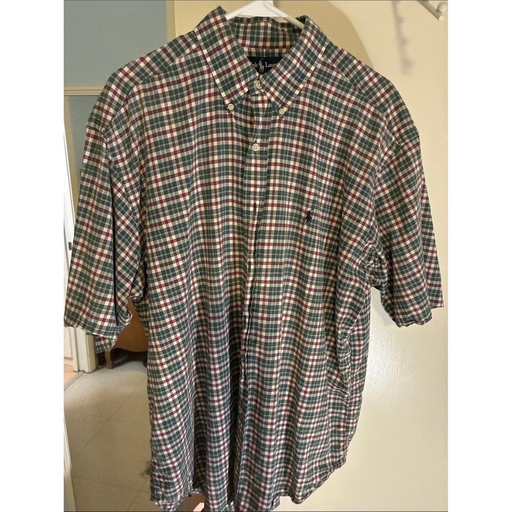 Ralph Lauren Short-Sleeve Plaid Button-Down Shirt - Green, Red, White